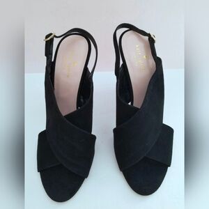 Kate Spade Womens Suede Pumps Crossband Slingback Stiletto Heel Black Sz 9.5 NEW